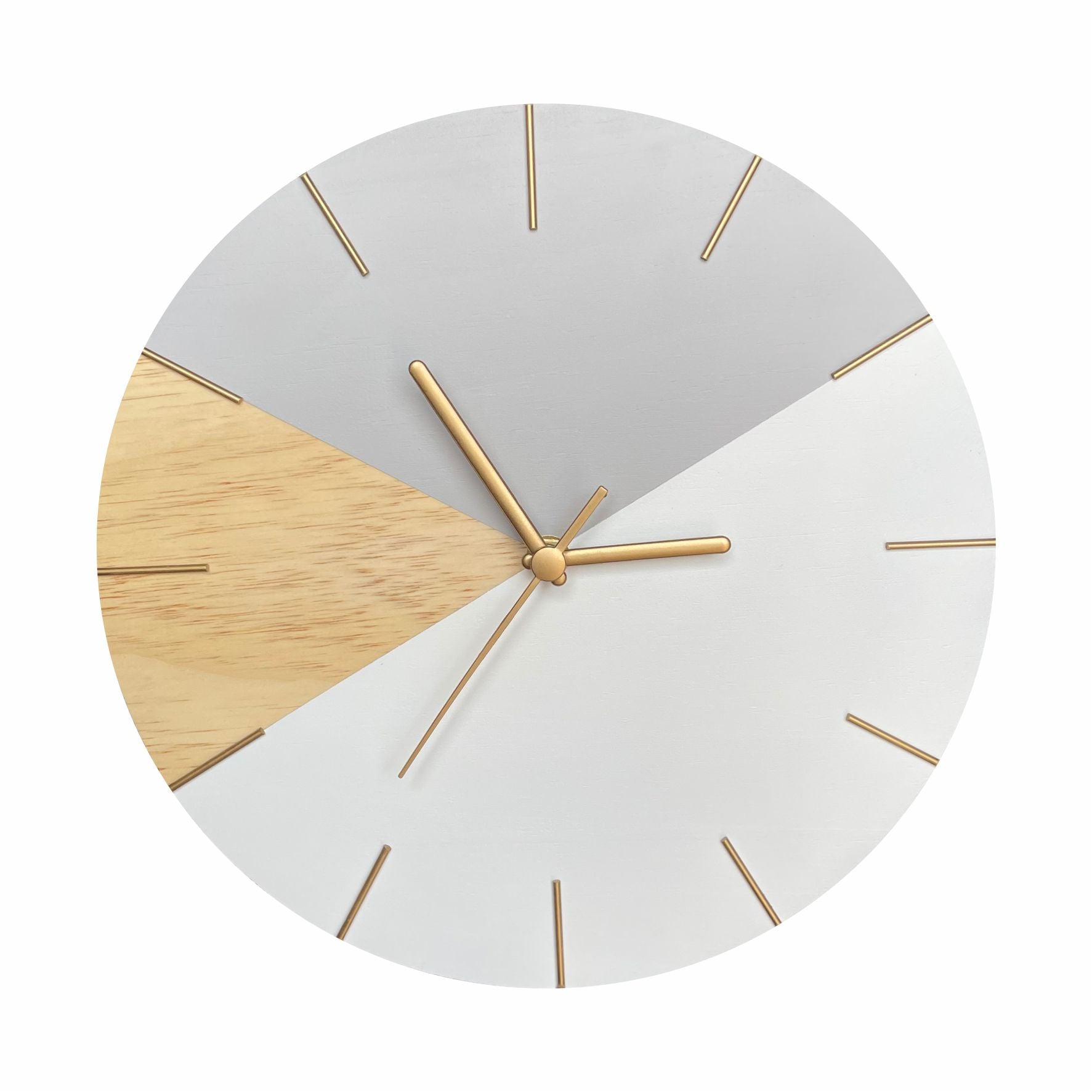Relógio de Parede Geométrico Cinza e Detalhes em Dourado 28cm - Uso Madeira 