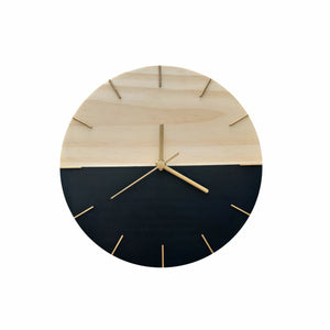 Relógio de Parede Minimalista em Madeira Preto e Dourado 28cm - Uso Madeira 