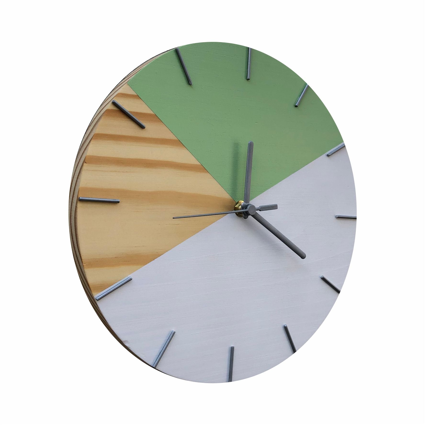 Relógio de Parede Decorativo Geométrico Branco e Verder 28cm - Uso Madeira 
