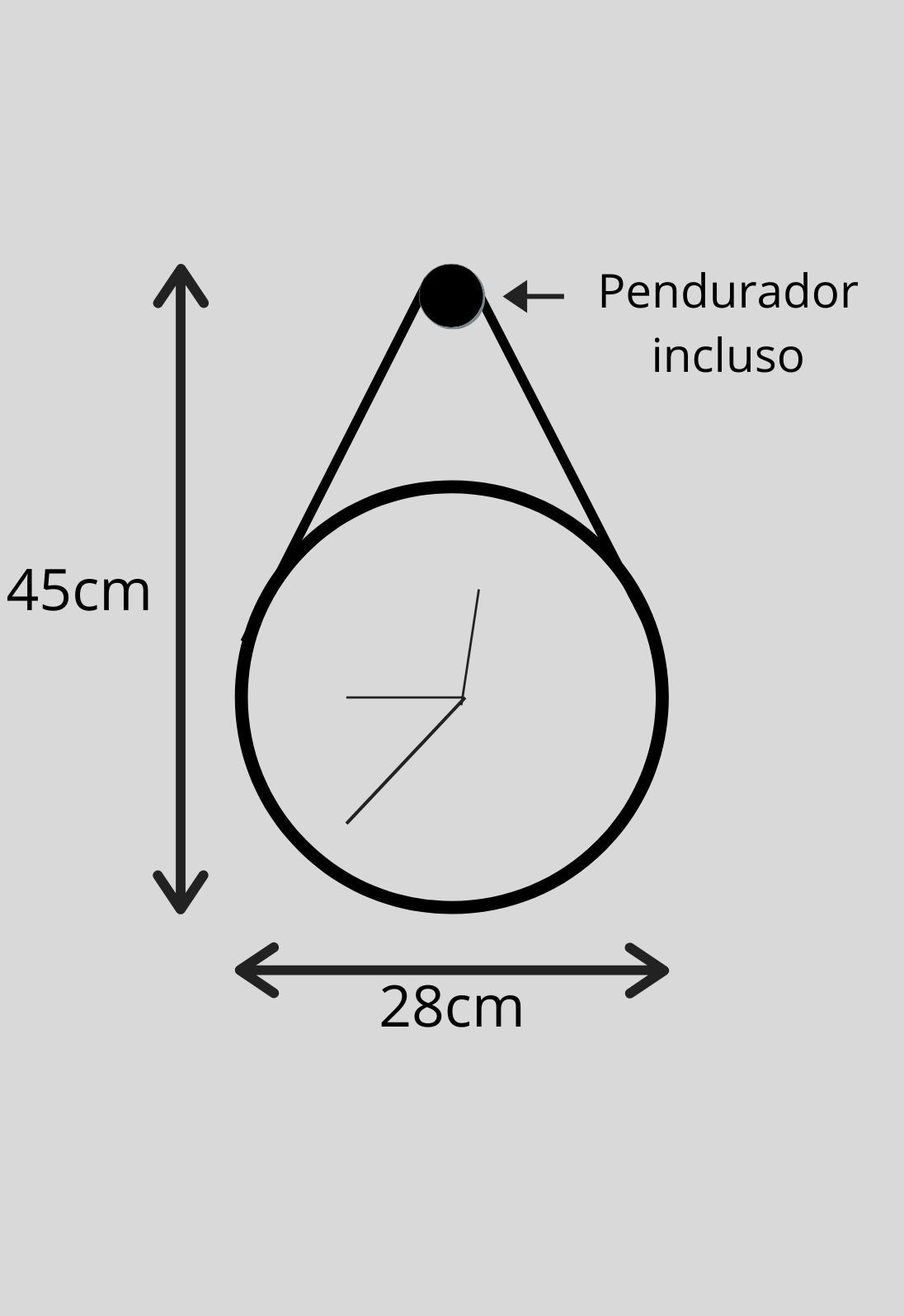 Relógio de Parede Minimalista Preto e Ponteiros Branco com Alça 28cm + Pendurador - Uso Madeira 