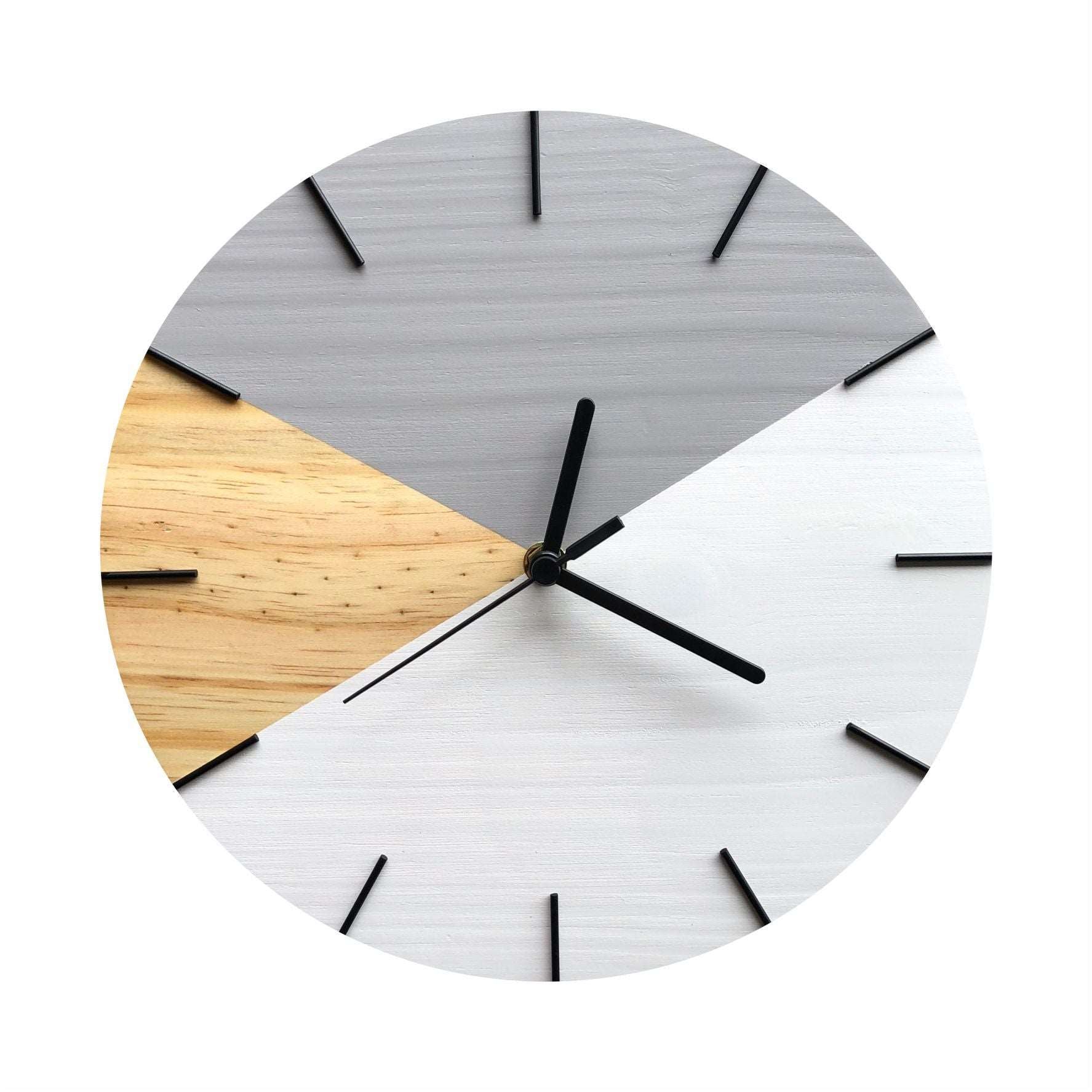 Relógio de Parede Geométrico Branco e Cinza com Ponteiros Preto 28x28