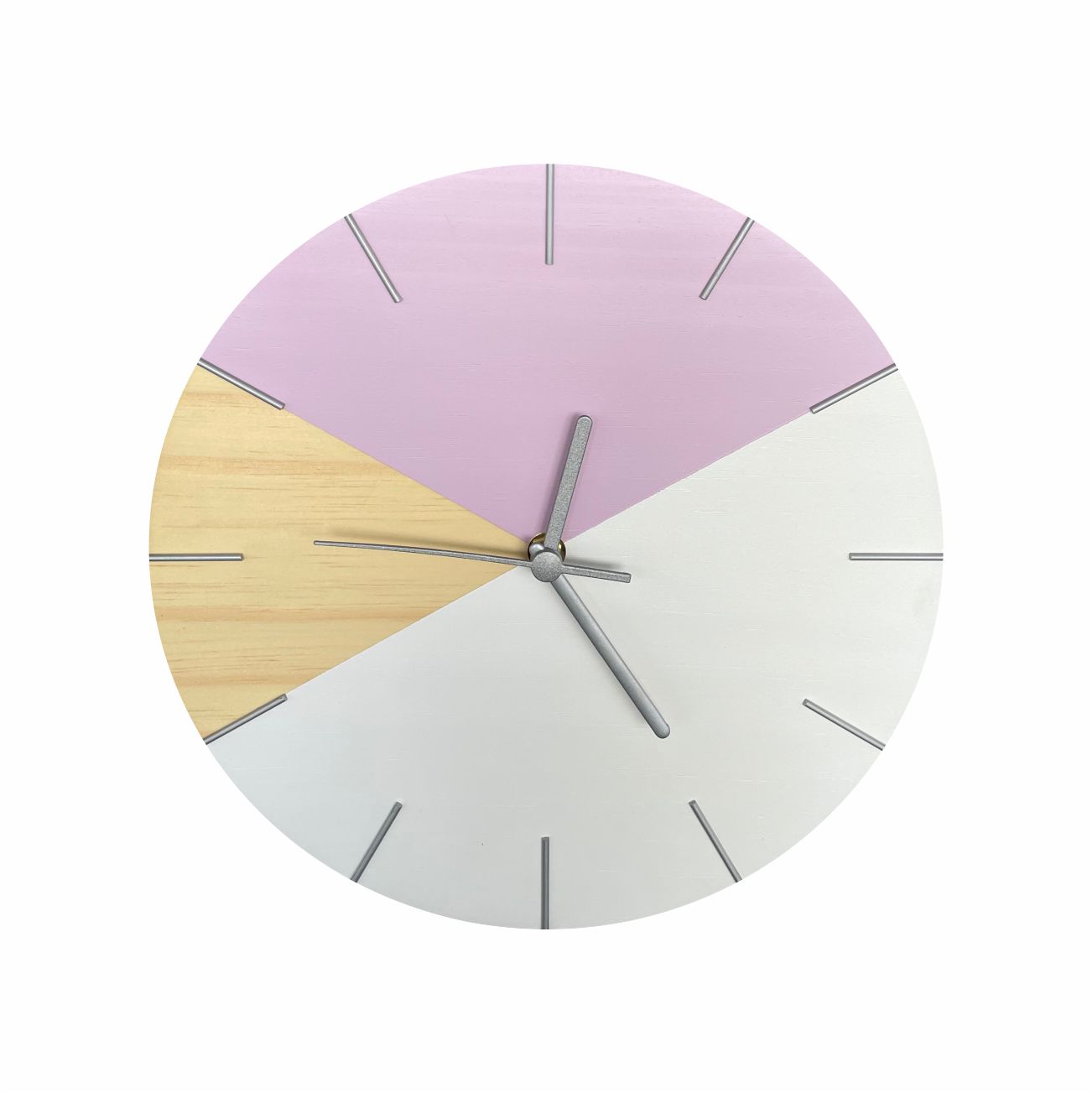 Relógio de Parede em Madeira Geométrico Branco e Lilás 28cm - Uso Madeira 