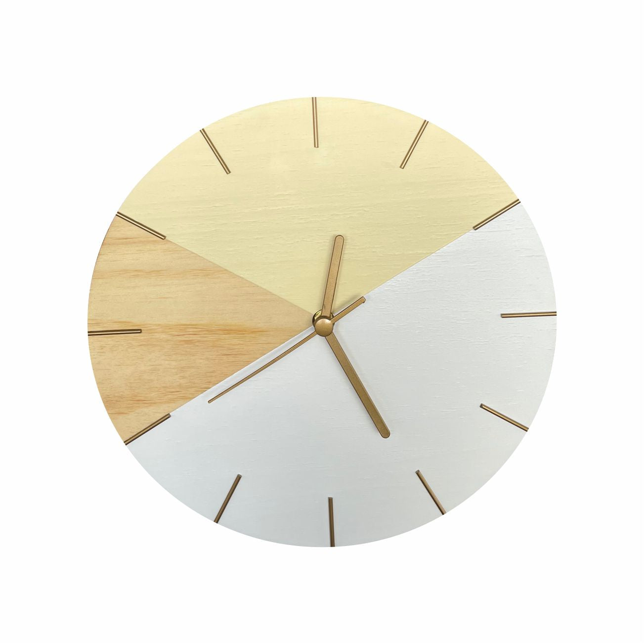 Relógio de Parede em Madeira Geométrico Branco e Amarelo 28cm - Uso Madeira 