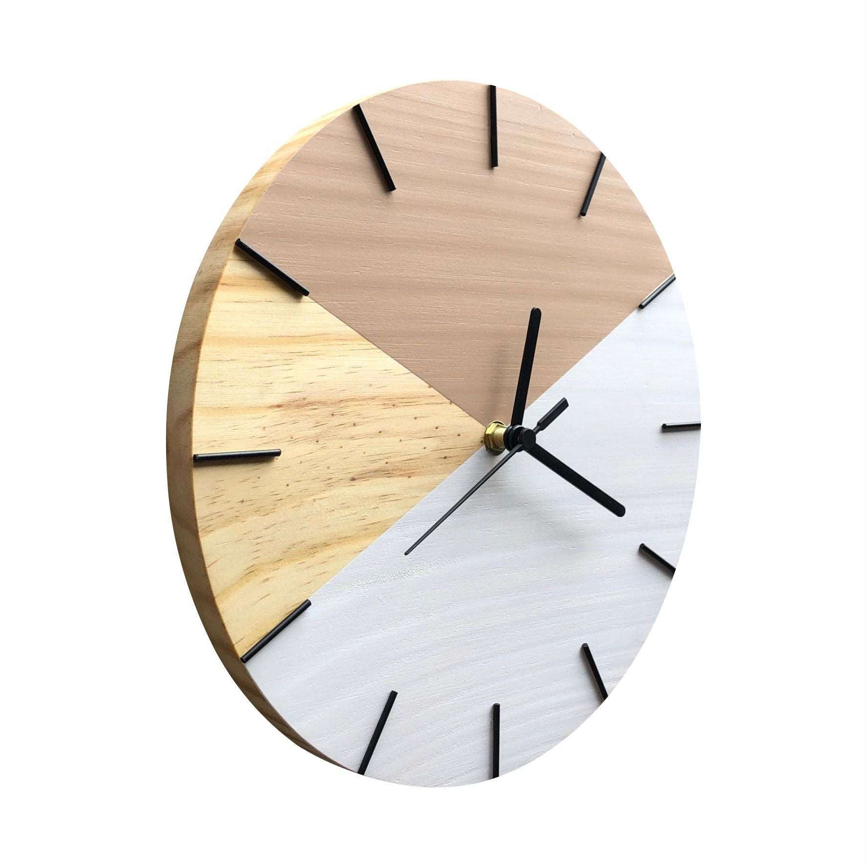Relógio de Parede Geométrico Branco e Avelã 28cm