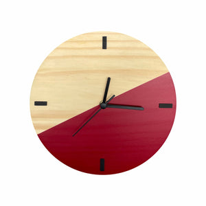 Relógio de Parede em Madeira Escandinavo Duo Vermelho Ferrari 28cm - Uso Madeira 