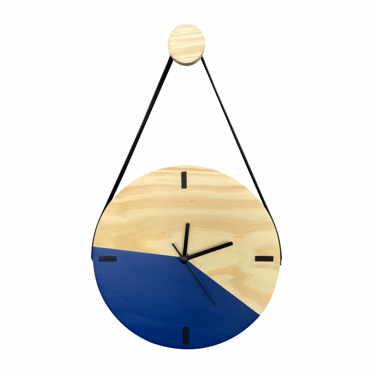 Relógio De Parede Decorativo Escandinavo Duo Azul Com Alça + Pendurador - Uso Madeira 