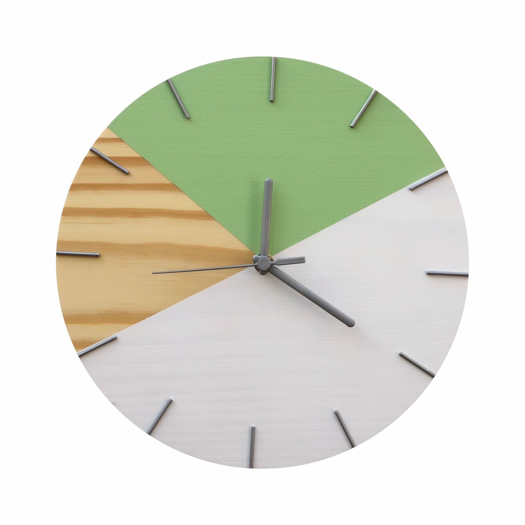 Relógio de Parede Decorativo Geométrico Branco e Verder 28cm - Uso Madeira 