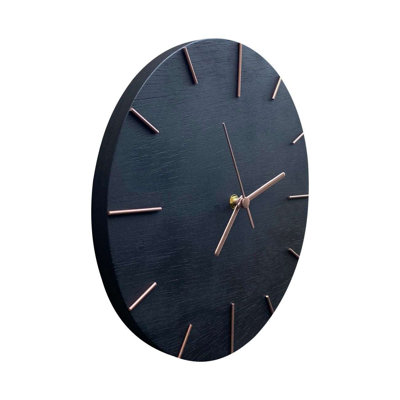 Relógio de Parede Preto Fosco com Ponteiros em Rose Gold 30cm