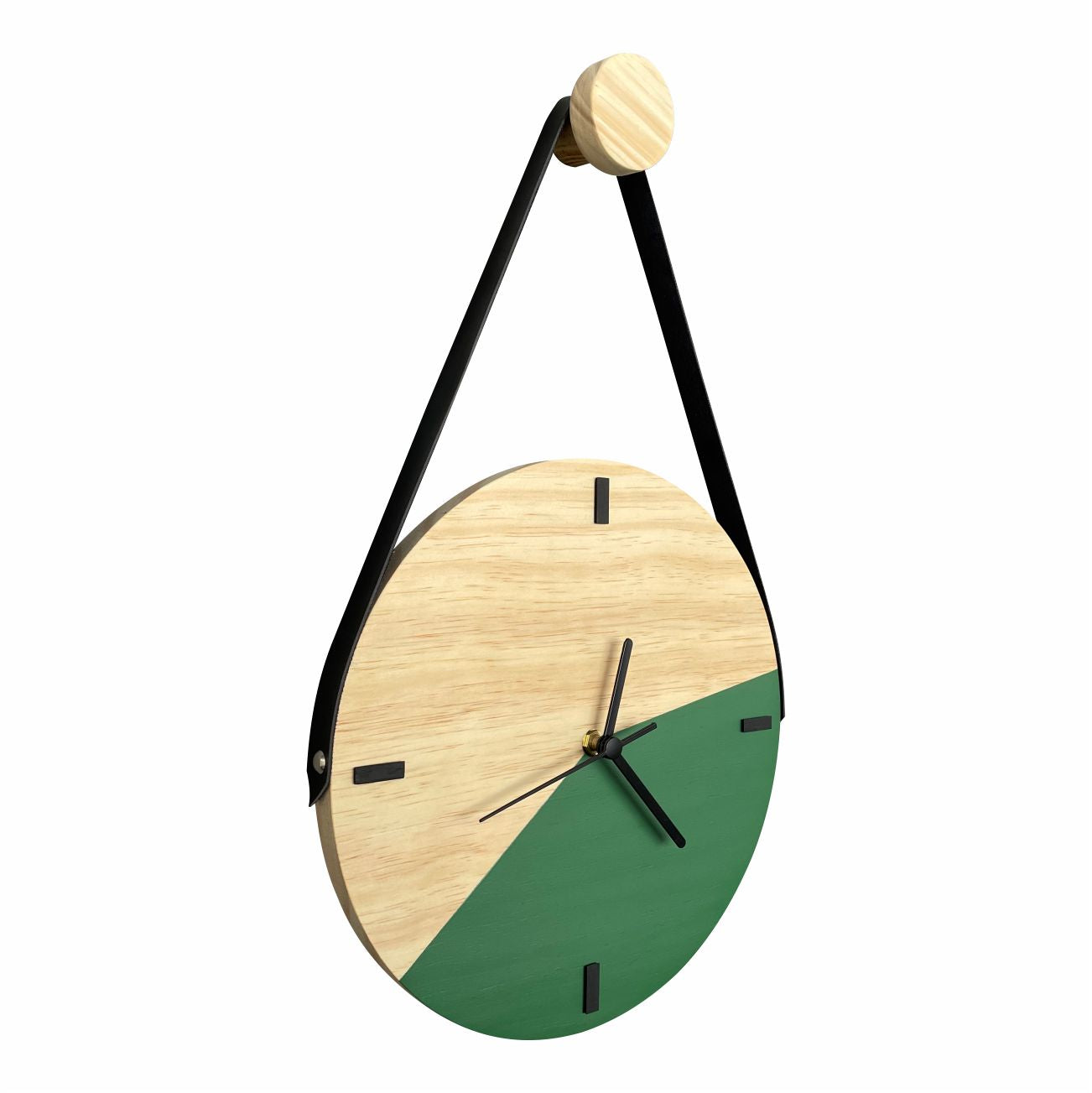 Relógio De Parede Decorativo Escandinavo Duo Verde Amazonas Com Alça - Uso Madeira 